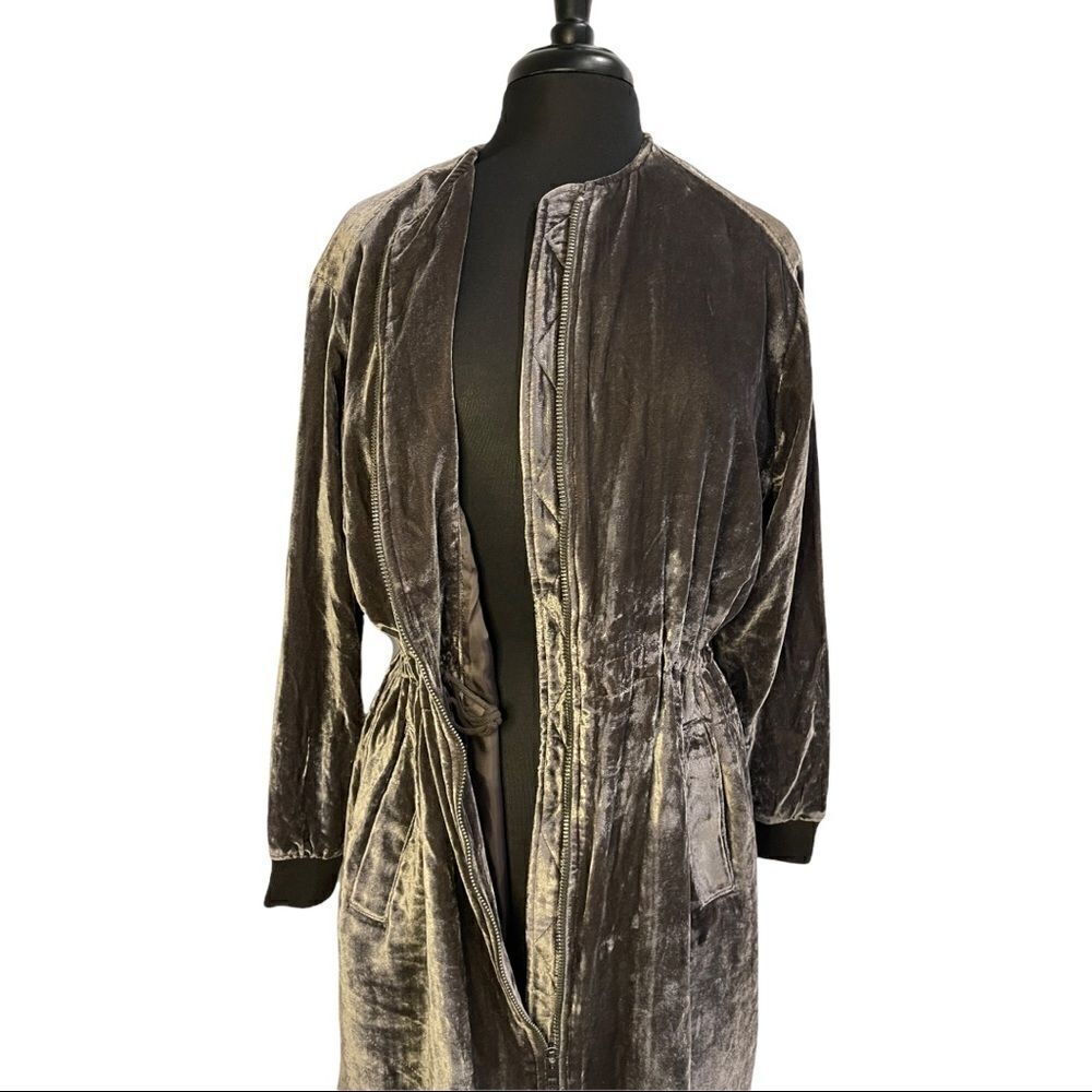 GAP Pavement Gray Velvet Zip Front Midi Bomber Jacket Sz S - Picture 4 of 16